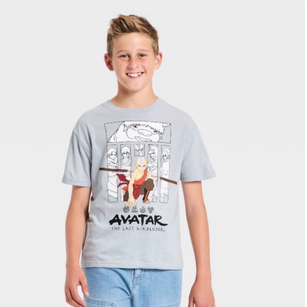 Avatar The Last Airbender Boys Aang Graphic T-Shirt Gray Nickelodeon Large L NWT